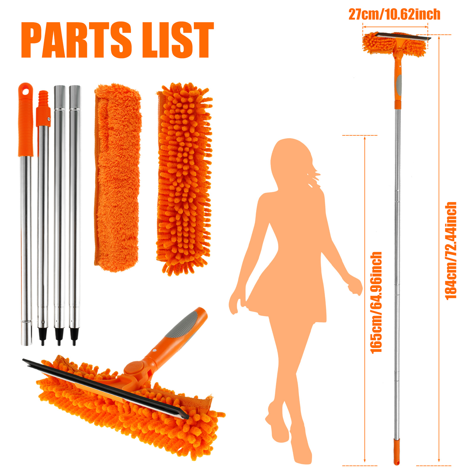 Extendable Window Cleaner Tools Set 180° Rotatable Long Handle Window Mop Household Squeegee Wiper Dust Cleaner Brush: army green