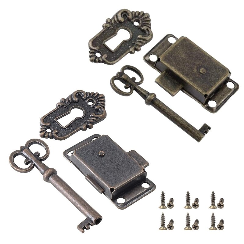 Cerrojo de pestillo antiguo, cerraduras de cajón de hierro Vintage con llave, herrajes decorativos para muebles, joyero de madera, gabinete