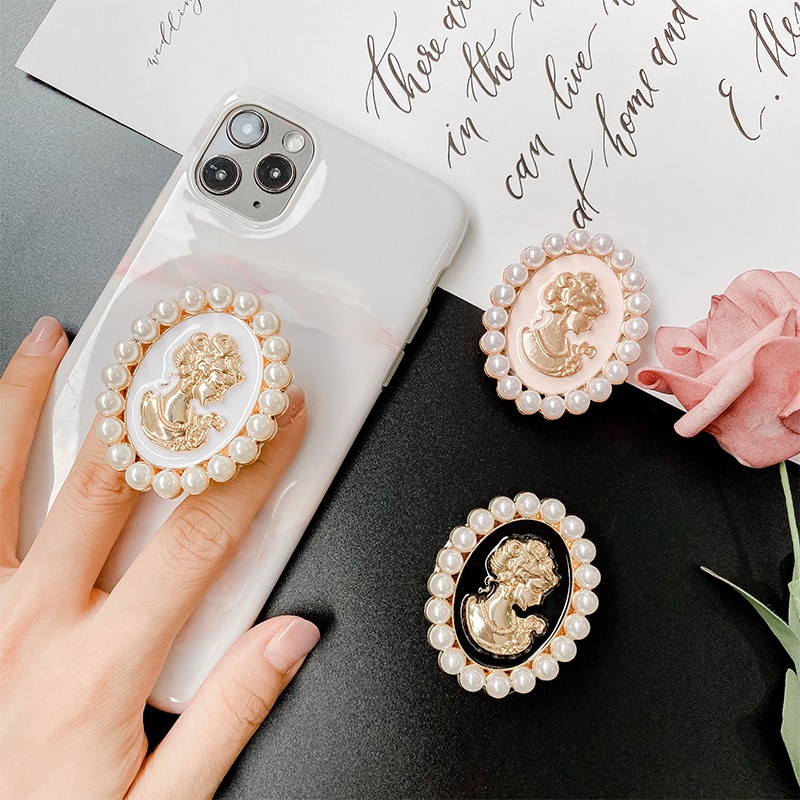 Galvaniseren Shiny Gsm Houder Parel Vouwen Lui Desktop Houder Geschikt Voor Iphone Xs Grip Krimpen Mobiele Telefoon Houder