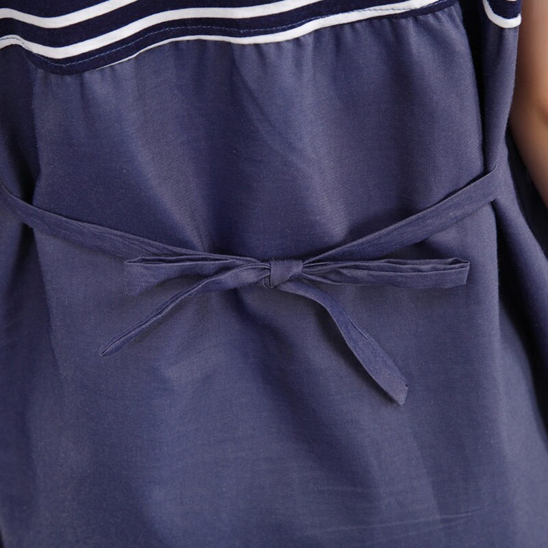 Zwangere Vrouwen Zomer Jurk Denim Korte Mouwen Gestreepte Ronde Hals Rits Jurken M09