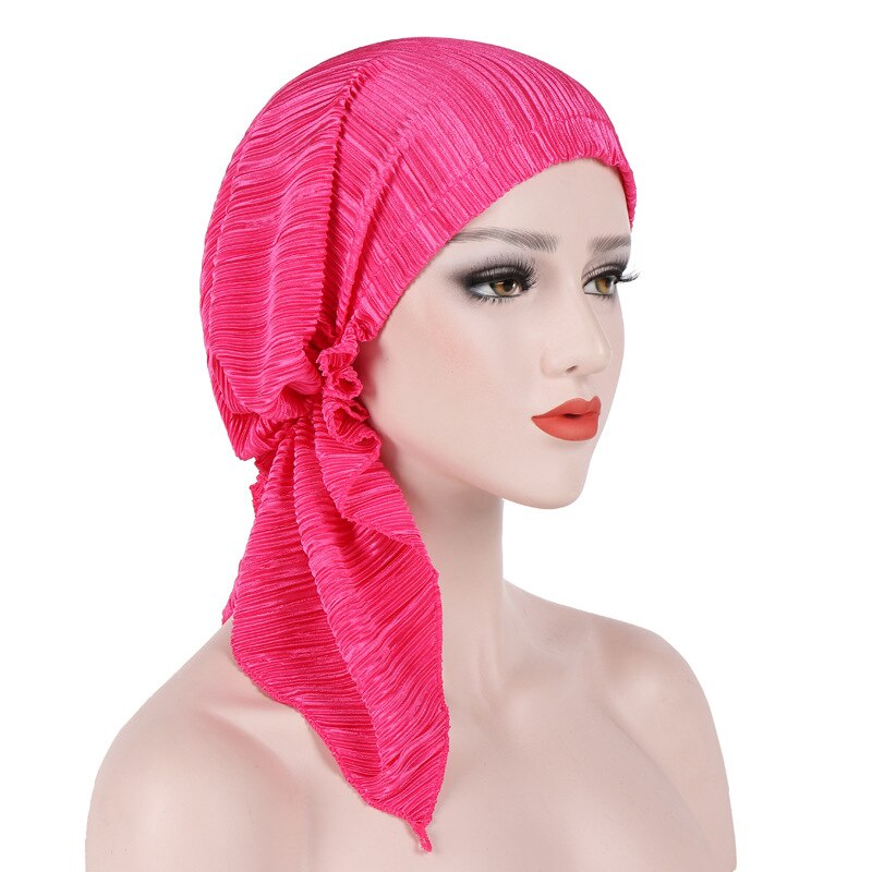 Hovedbeklædning bandana tichel til kræft damer turbante kvinder flæse tørklæde kemo hat turban hoved tørklæder forudbundne: Rosenrød