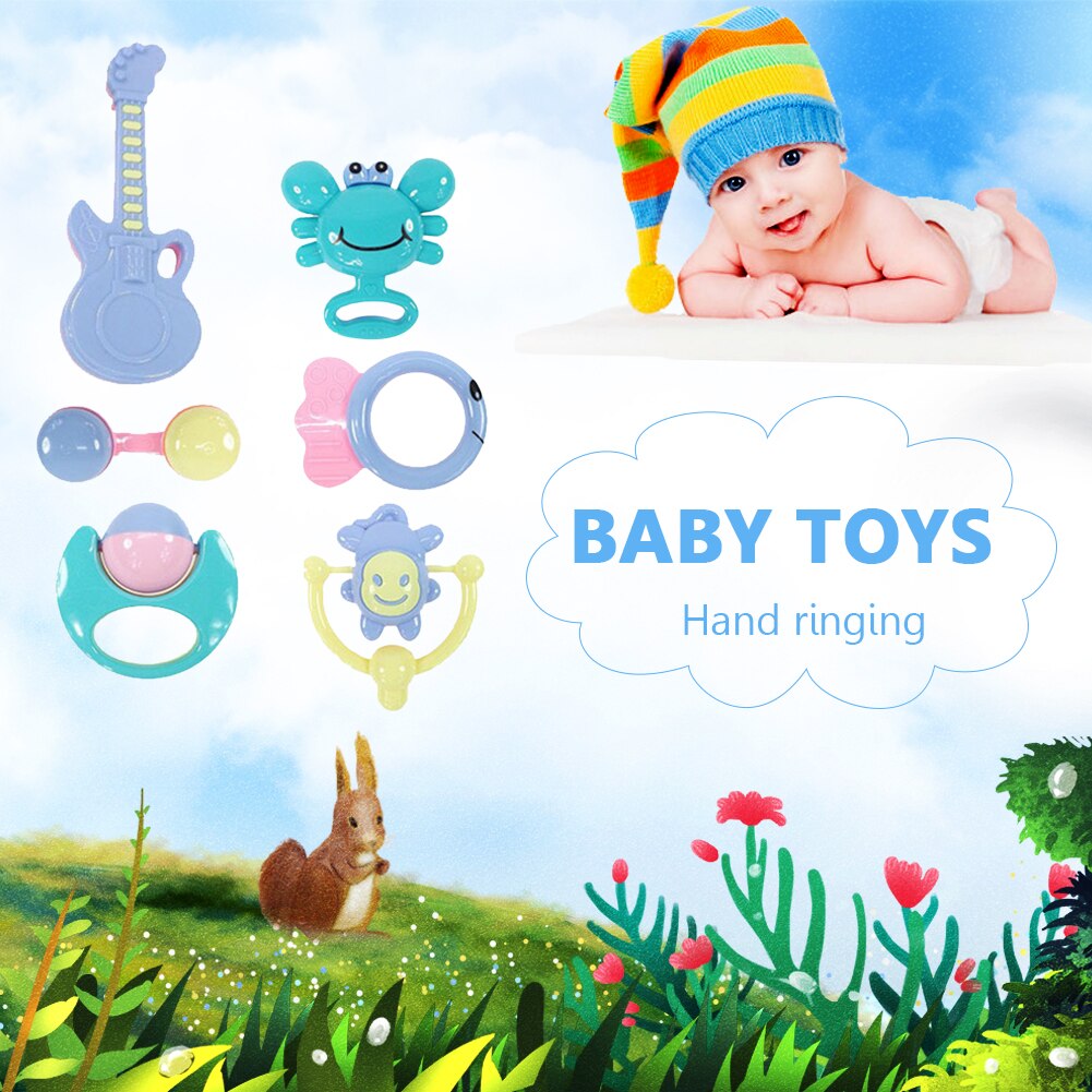 6 teile/satz Baby Hand Rasseln Karikatur Kunststoff Spielzeug Schütteln Glocke Spielzeug Kleinkind Kleinkinder für Neugeborene Baby 0- 12 Monate beißRing Spielzeug