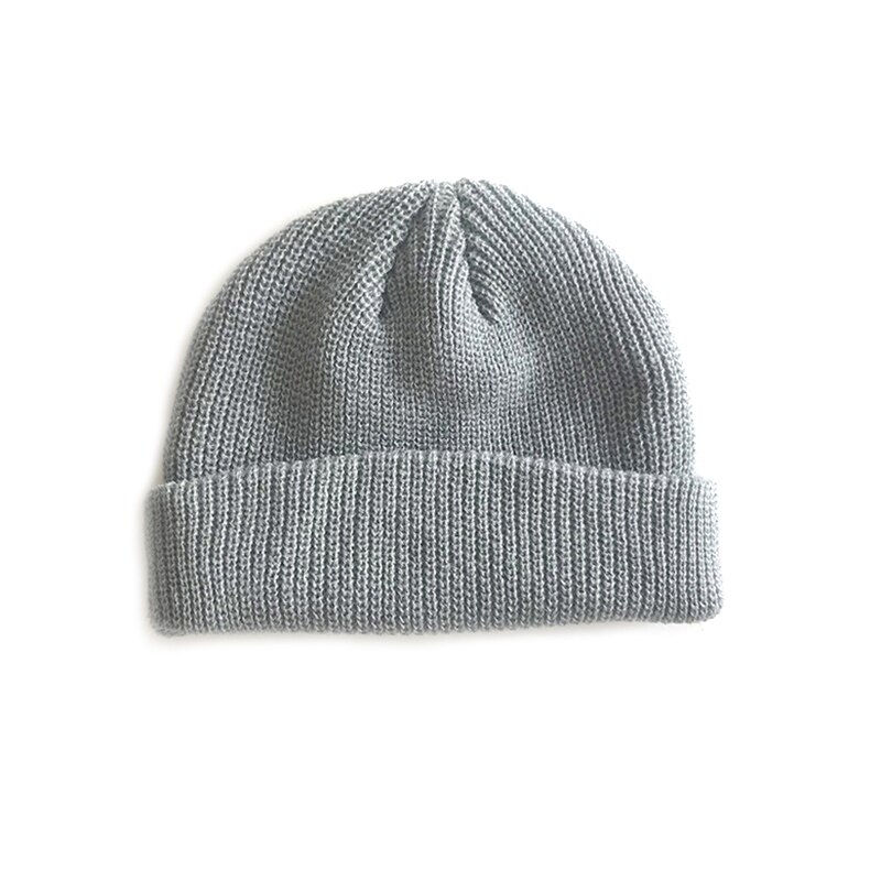 Mænd strikket hat beanie skullcap sømand cap manchet brimless retro marineblå stil beanie hat: Lysegrå