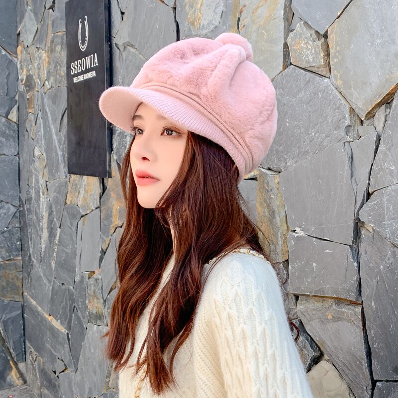 Novo inverno elegante chapéu feminino boinas quentes chapéu de pele grosso quente malha boné de ouvido moda estudante menina boné feminino marcas boina bonés