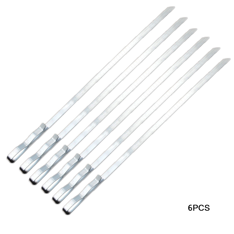 Ruostumattomasta teräksestä valmistetut grillivartaat litteät kebab-grillivartaat grillineula pitkä liha grillitikku grillitarvikkeet retkeily ulkotyökalu 42cm/16.54 ": 6 kpl ilman nailonpussia