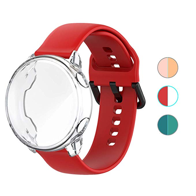 Pulseira de silicone para samsung galaxy watch active 2, com faixa e capa de 44mm e 40mm, 2 unidades galaxy watch active2 cobertura completa: 3 / 44mm