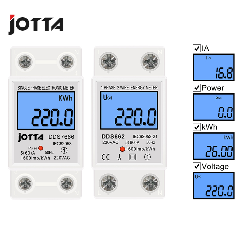 Din Rail LCD Digital Backlight Single Phase Energy Meter Power Consumption Wattmeter Electronic AC 220V 80A