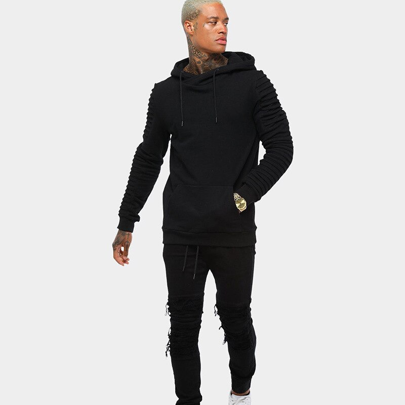 Herfst/Winter Geplooide Effen Kleur Hoodie Run Sport Trend Trui Lange Mouwen Losse Casual Sueter Hombre con Capucha