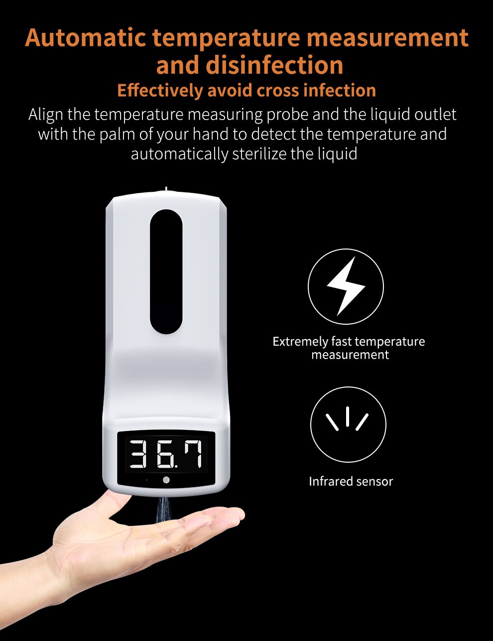 Body Temperature Test and Automatic Induction Detection Wash Free Hand Sanitizer dispenser Thermometer