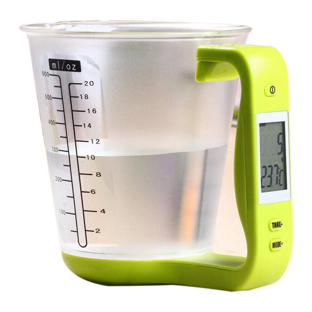 Electronic Digital LCD Display Kitchen Measuring Cups Kitchen Food Water Cooking Measuring cups scale Temperature Measuring Cups: green