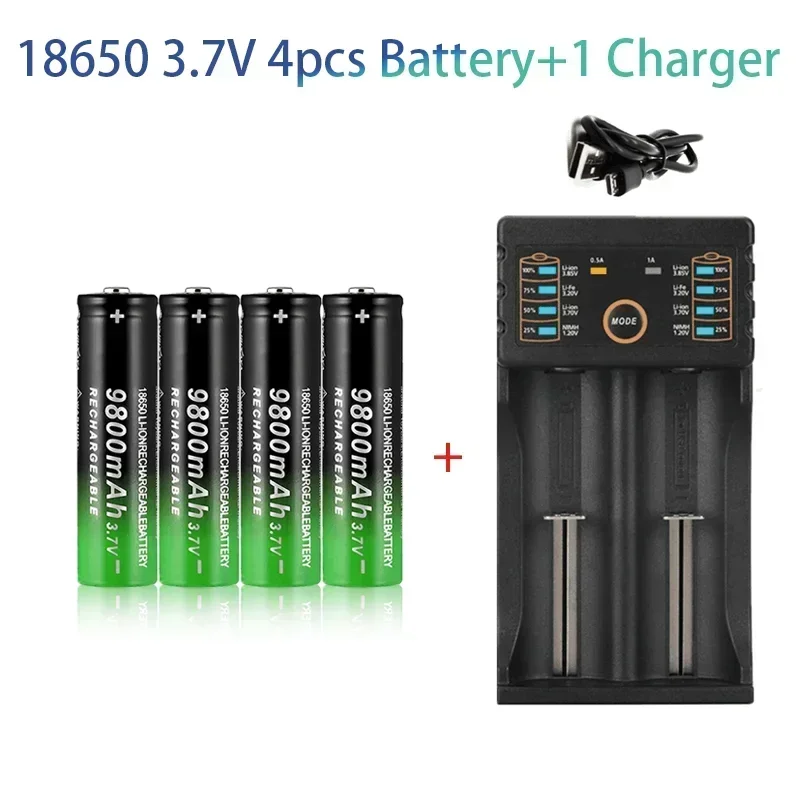 18650 3.7V 9800mah Lithium Batteries Flashlight 18650 Rechargeable-Battery for Flashlight + USB charger: Gold