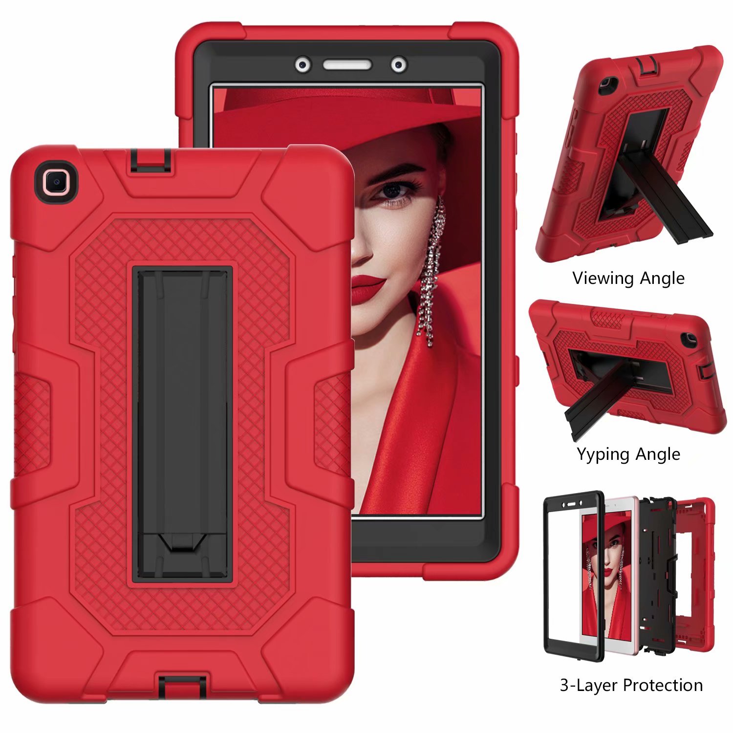 For Samsung Galaxy Tab A 8.0 SM-T295 T290 T297 Multiple Protection Heavy Case With Stand Contrast Color Tablet Cover: Red Black