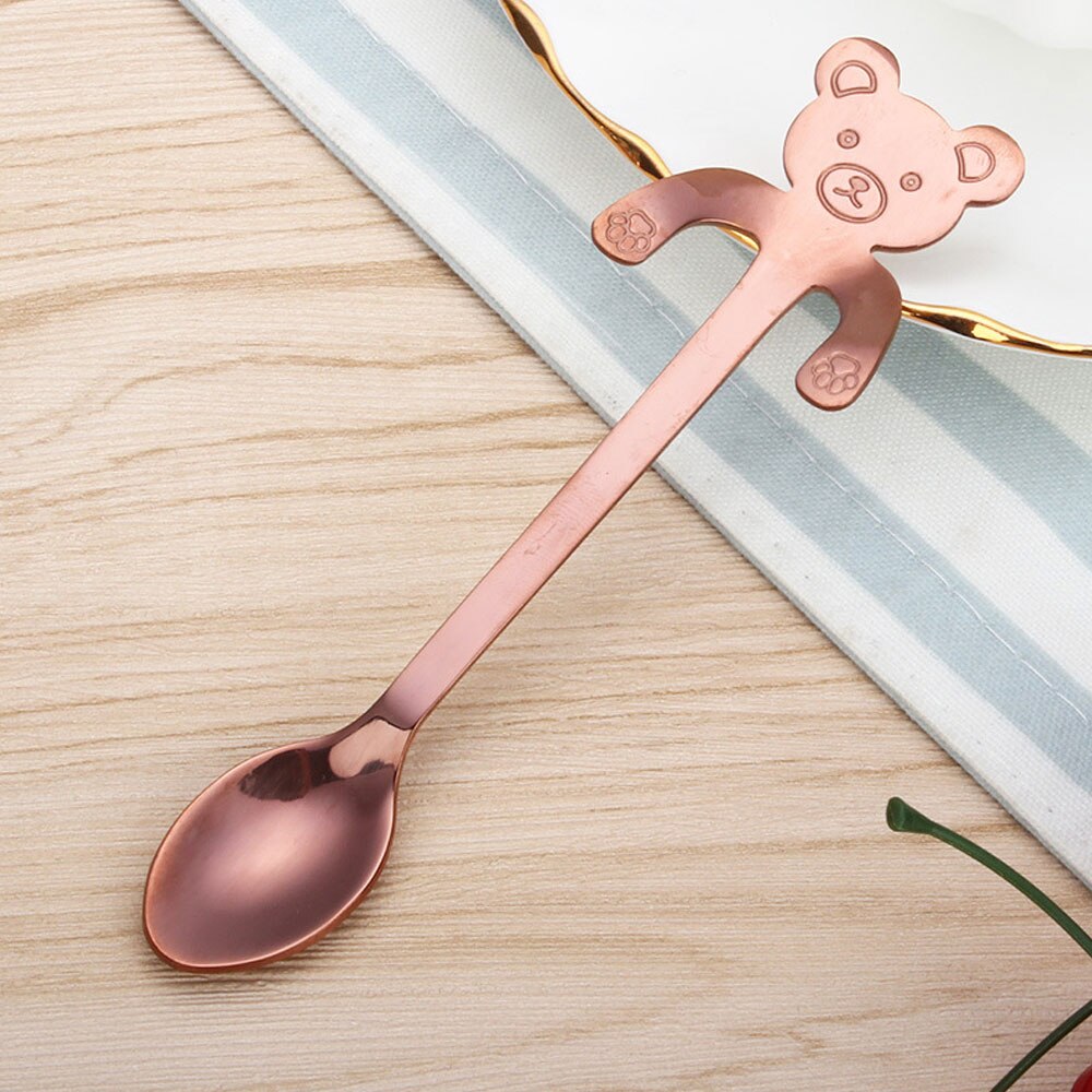 1pz mini Orso Gattino di Disegno in Acciaio Inox Caffè Tè dolce bere Miscelazione Frullato Cucchiaio Da Tavola: rosa oro