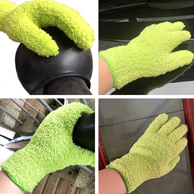 Car Wash Microfiber Dust Removal Gloves Coral Fleece Gloves Clean Five-finger Housework Water Absorbent Dry Hair Gloves