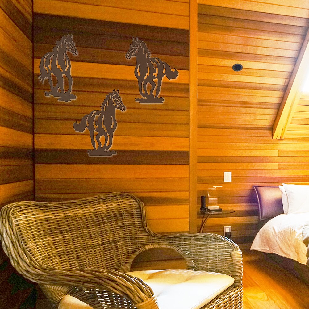 3pcs/set Metal Horse Farmhouse Modern Home Hanging Beautiful Rustic Concise Indoor Outdoor Garden Wall Art Decor Bathroom