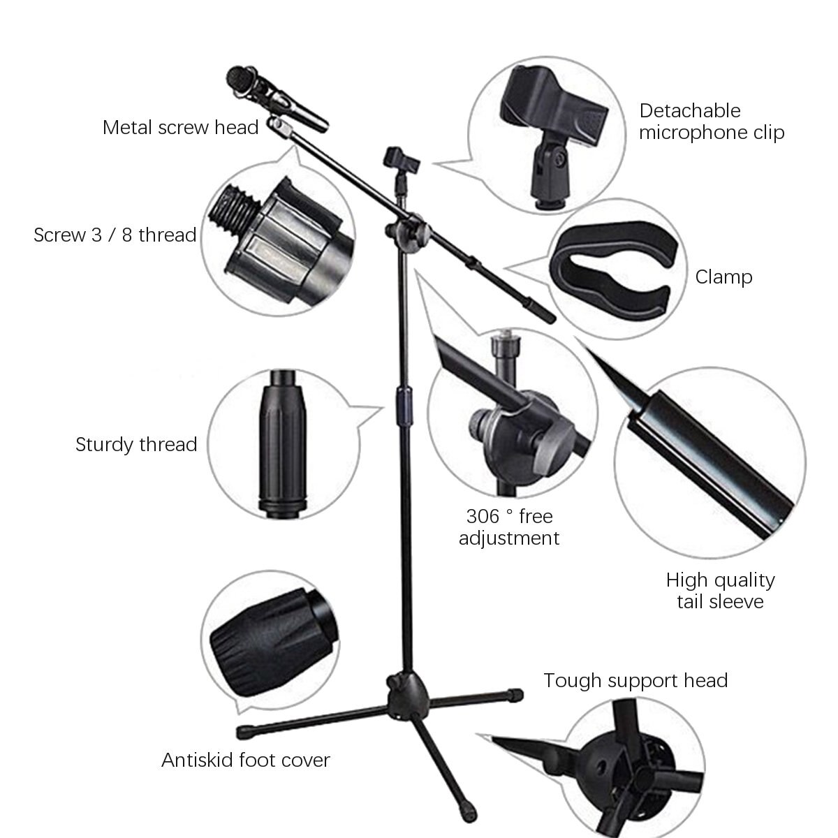 150cm Microphone Stand Holder Boom Arm Height Angle Adjustable With Tripod Base Universal Shockproof Mount Holder Mic Stand