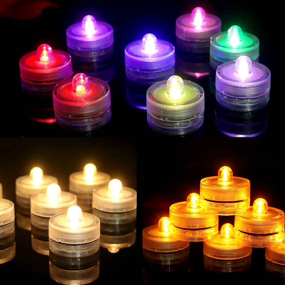 Velas LED sin llama, luces de té impermeables, luces LED subacuáticas para piscina, lámpara decorativa, vela para pieza de boda