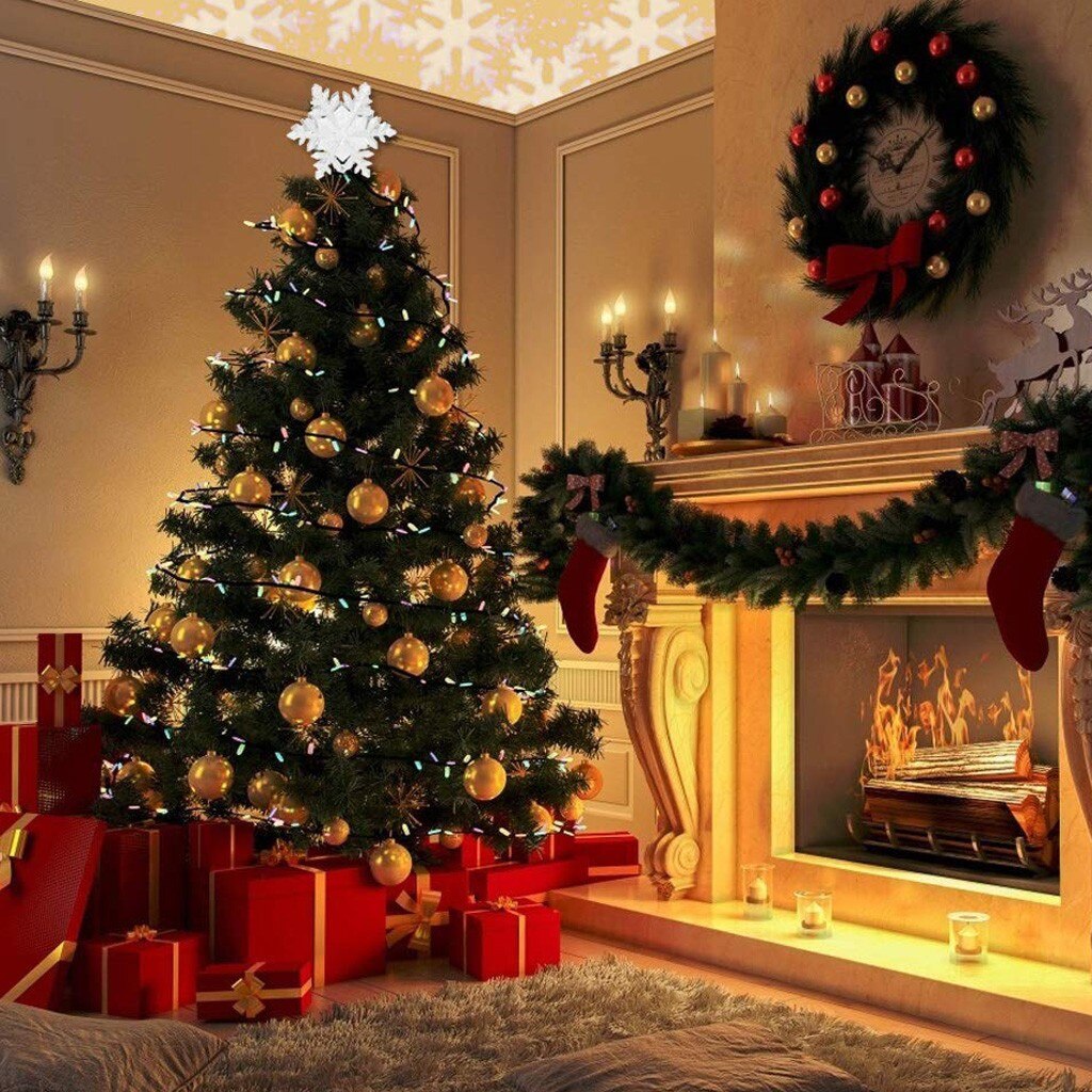 Christmas Tree Topper Snowflake Shape Projection Light Christmas Tree Fairy-Christmas Tree Snowflake Shape Decoration Light