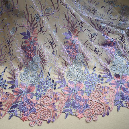 Tule Stof 1 Meter Mesh Geborduurde Gaas Kant Bruids Mode Jurk Rok Naaien Materiaal 53 "Wide L24C32: purple pink