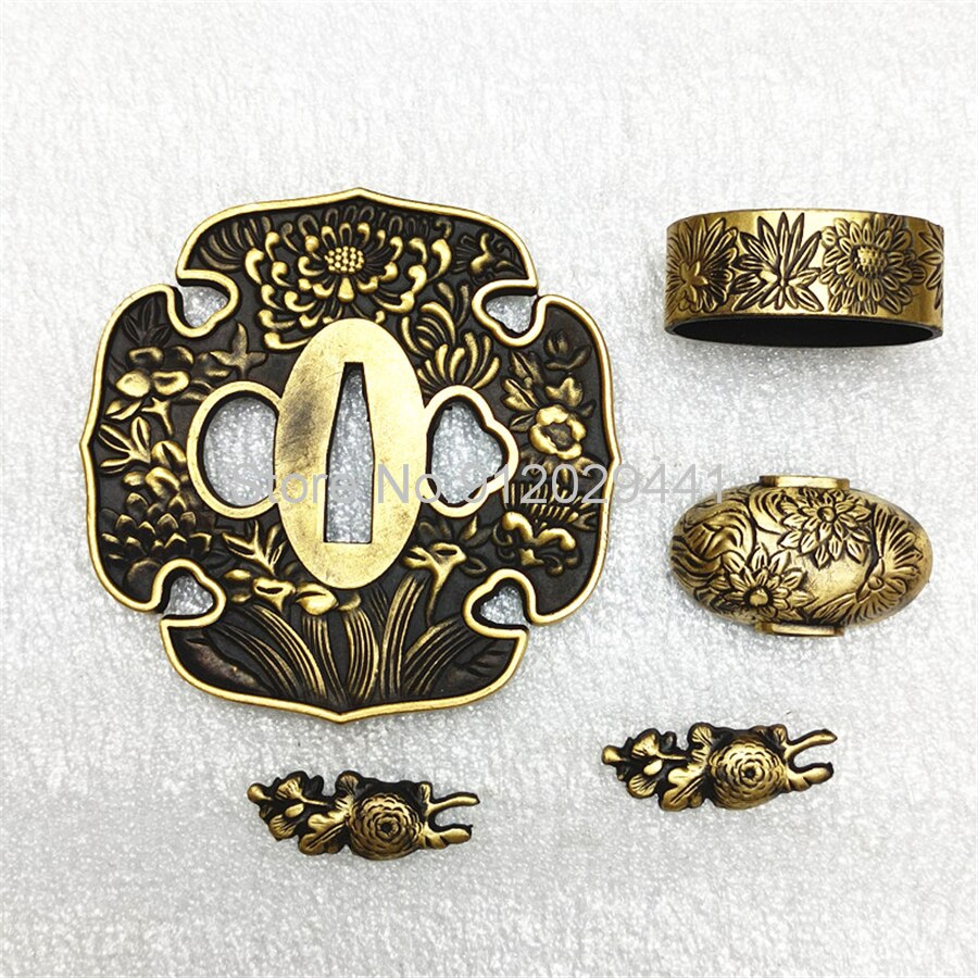 Garde-main en cuivre de pour Katana japonais/Wakizashi, ensemble de raccords de bricolage Tsuba + Menuki + Fuchi + pashira/Habaki/Seppa: B
