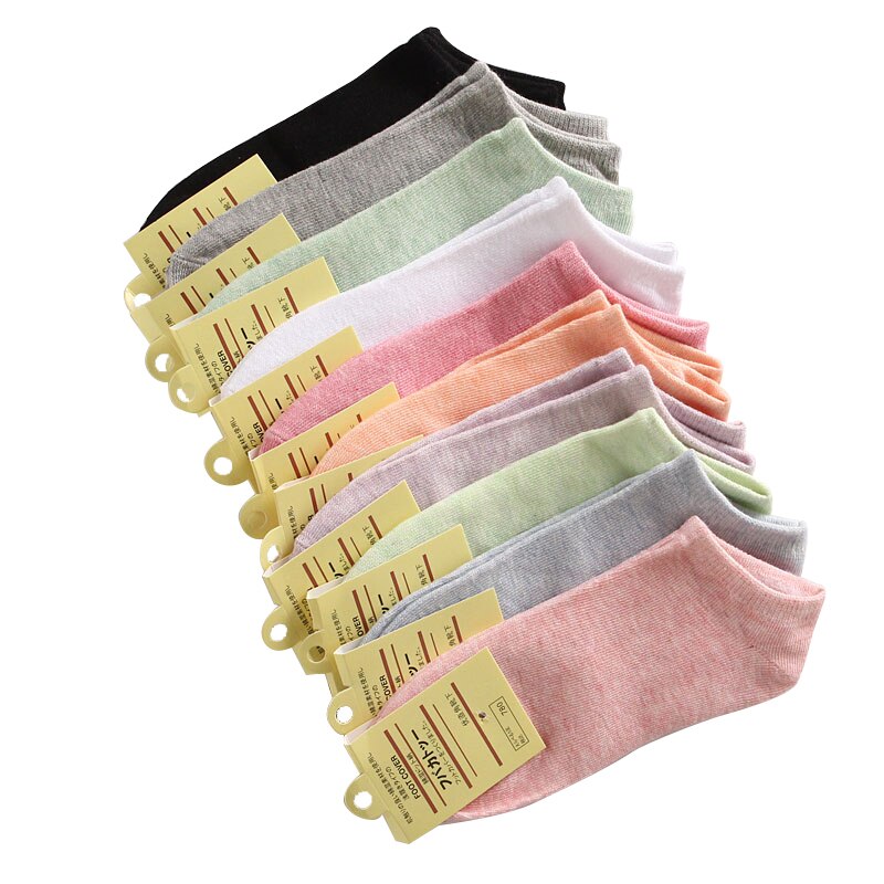 10 kleuren zachte comfortabele casual snoep kleuren sokken vrouwen 1 paar onzichtbare meisjes gekleurde effen katoenen sokken vol verpakt