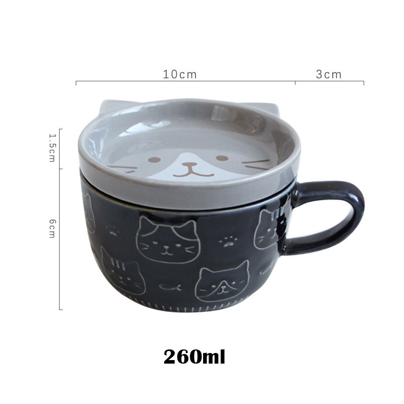 Cartone animato in ceramica giapponese gatto cane spaghetto ciotole con coperchi simpatico animale zuppa insalata frutta ciotola scatola decorativa stoviglie cucina arredamento: E