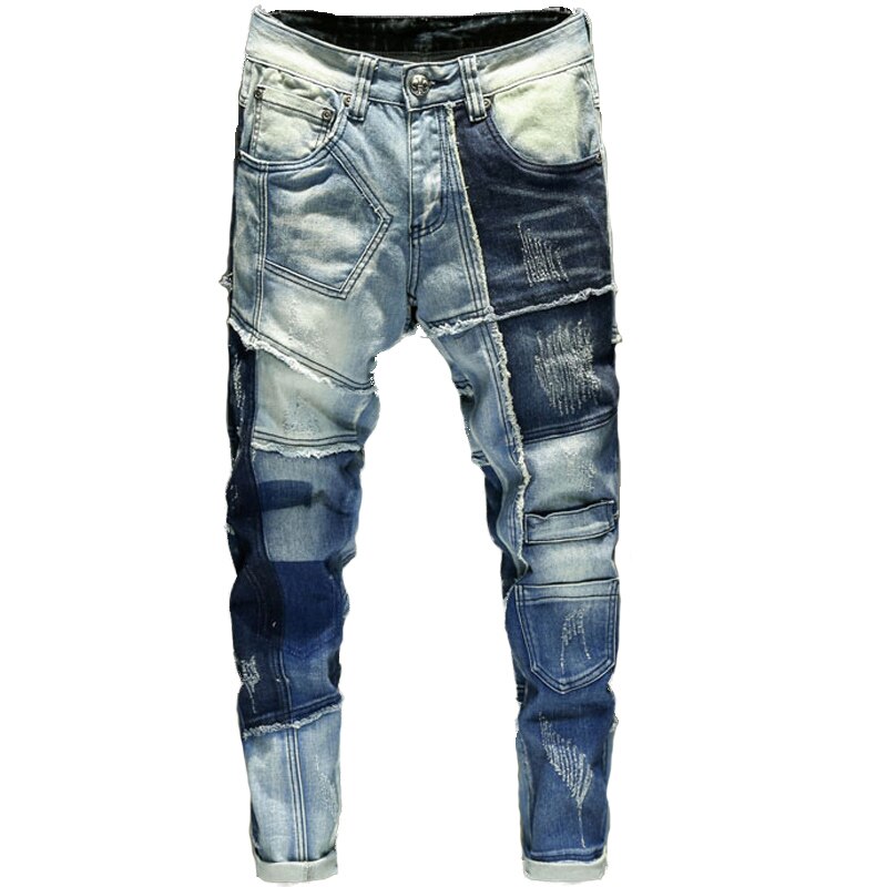 Autumn Stitching Jeans Men&#39;s Korean-style Trendy Sport Men Extra-fat Extra-large Motorcycle Clothing Pants Bootcut Jeans For Men