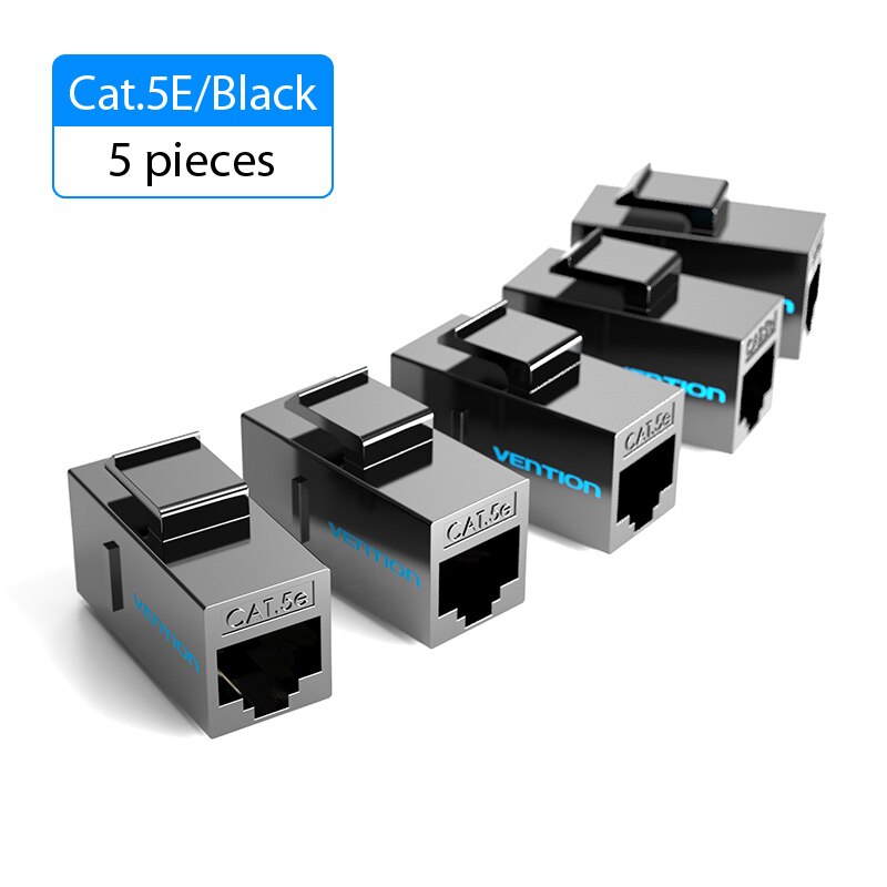 Vention-conector Cat5E RJ45, Cable Ethernet, Cat 5E Cat 6 hembra a prolongador hembra, adaptador de extensión para Cable Ethernet: Black B07 5Pcs