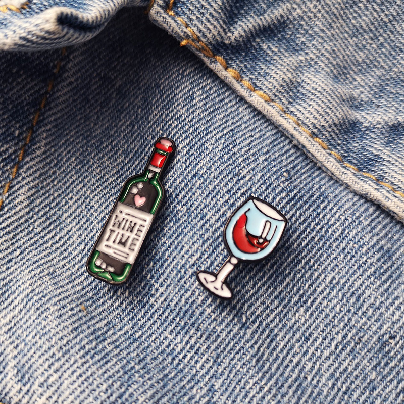 Wijn Tijd Mini Leuke Wijn En Wijn Bril Paar Pins Rode Wijn Fles cup Broches Emaille Pin Badge Voor Liefhebbers beste Vriend Pins