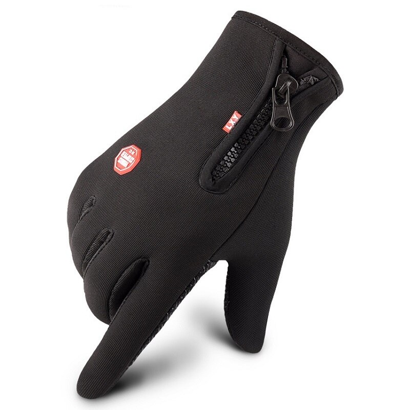 Volledige Vinger Winter Thermische Fietsen Handschoenen Anti-slip Touch Screen Heren Handschoenen Outdoor Sport Wandelen Fiets Fietsen Handschoenen: Black