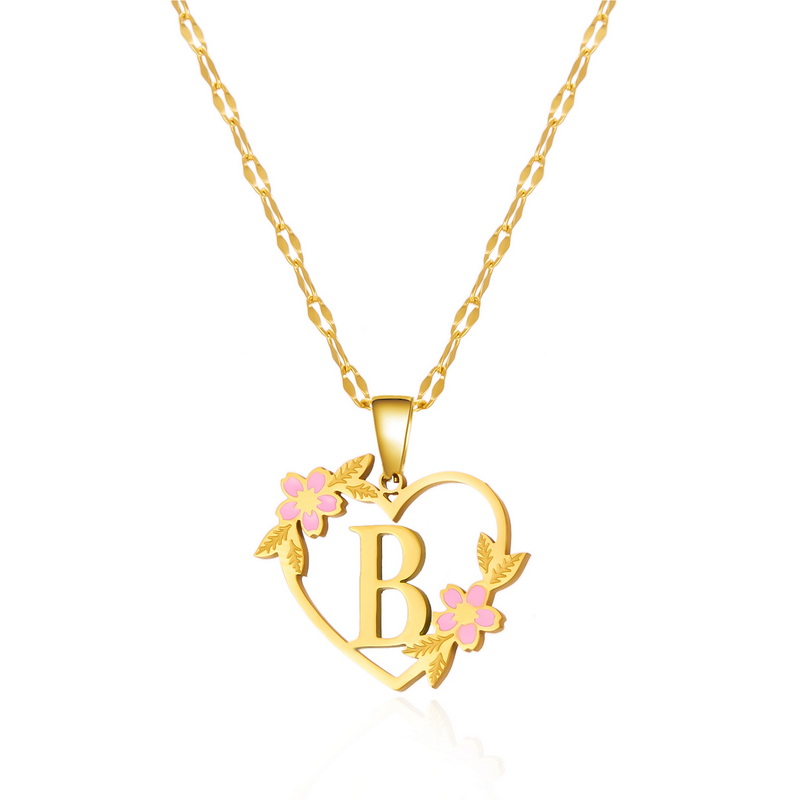 Collar con colgante de nombre y letra inicial de acero inoxidable con flor coreana para mujeres y hombres, gargantilla de amistad con letras de A-Z, de joyería