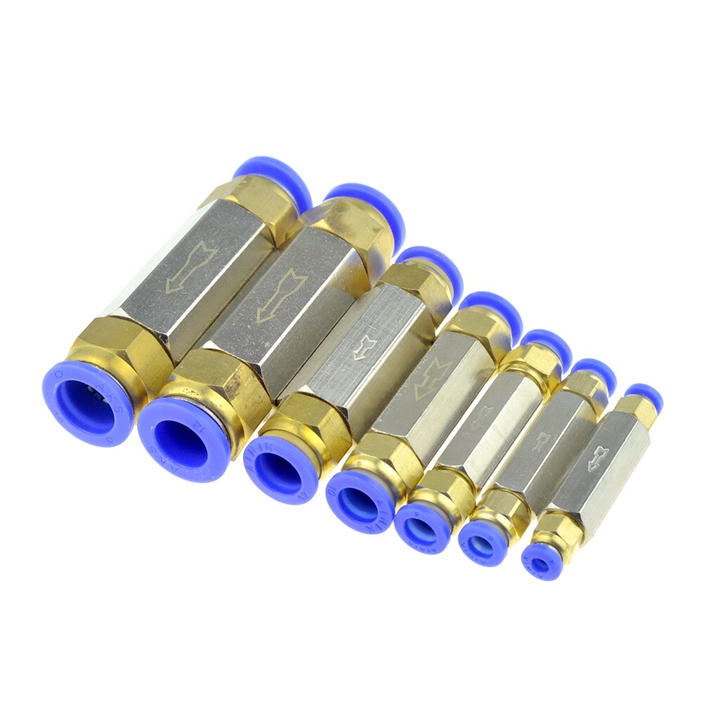 Pneumatisk backventil 6mm 8mm 10mm 1/4 od slang envägsventil luftgas enkelvägs mässingsventil luftkompressor rörkopplingsadapter