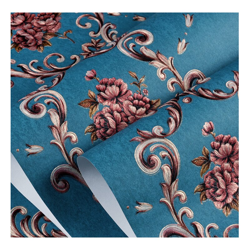 Dark Green Wallpaper American Retro 3D European Countryside Living Room Home Bedroom Background Non-Self-Adhesive Wallpaper: Peacock Blue 8054