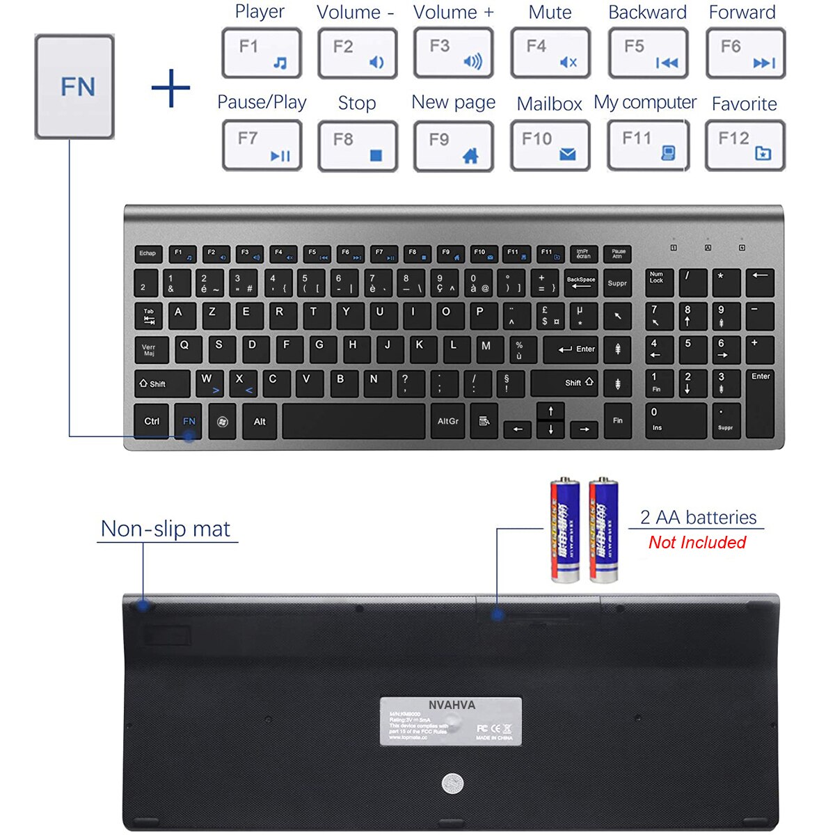 Franse Draadloze Azerty Layout Toetsenbord En Muis Combo Ultra Slim 2.4G Silent Compact Scissor Key Toetsenbord Voor Desktop Laptop