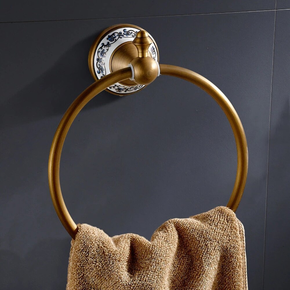Solid Aluminium Wall-Mounted Round Antique Brass Color Towel Ring Bathroom Towel Holder Towel Rack for Bathroom Accessories: FGTTCMJH