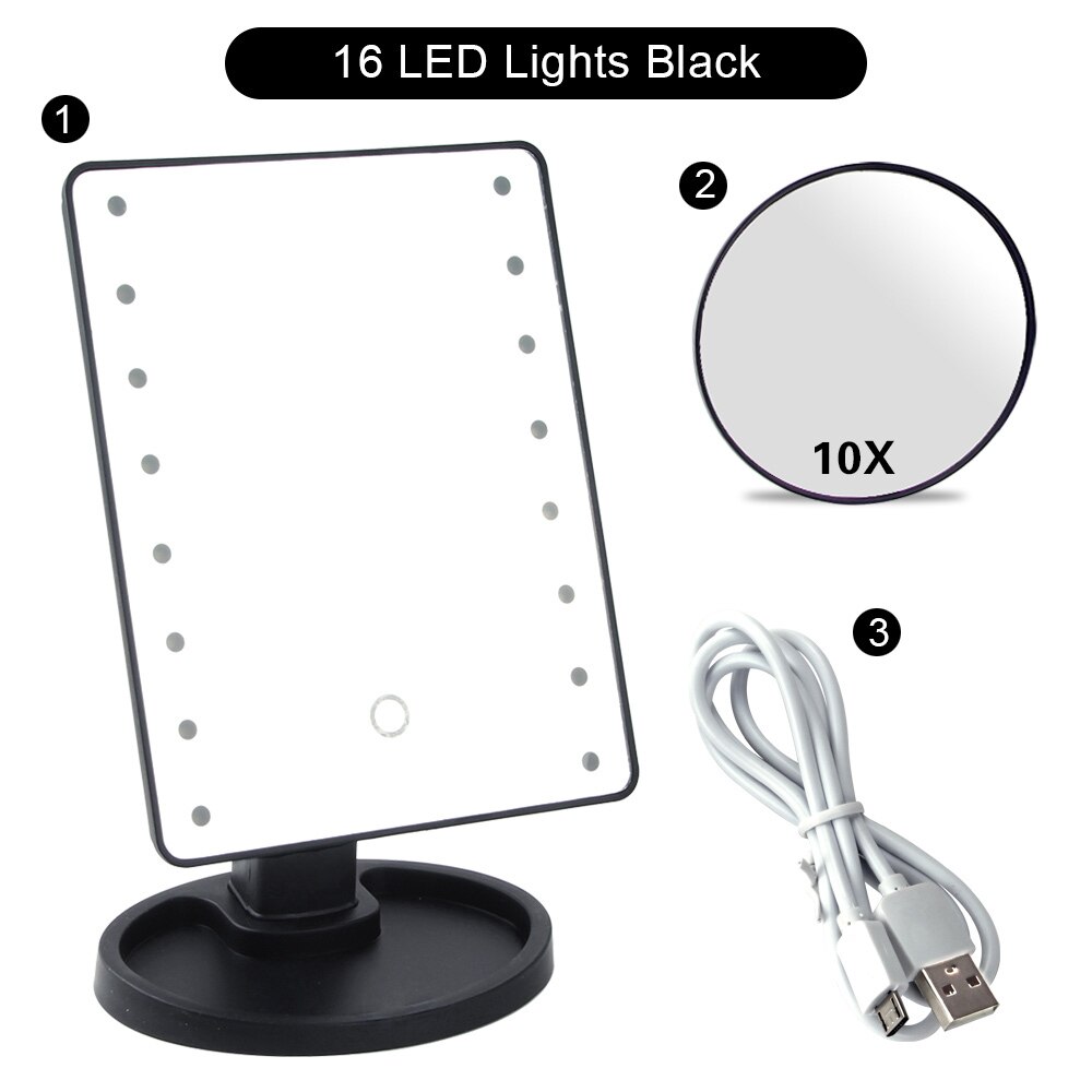 Kaptafelspiegel met verlichting, 16/22 led-helder touchscreen, flexibele cosmetische spiegel met vergrootglas , 10x 1x kaptafelspiegels: Bk 16 lampen set a
