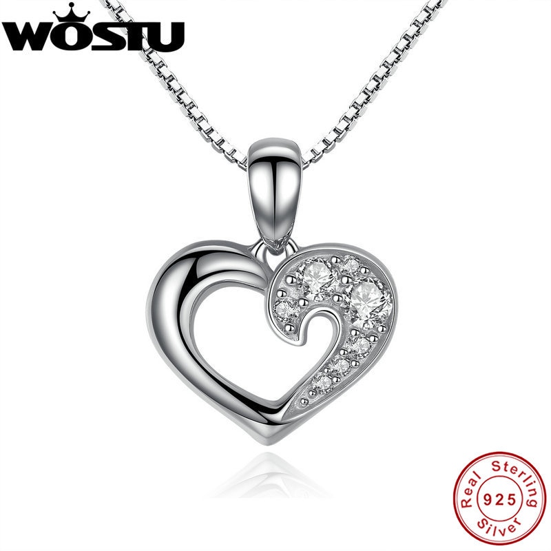 925 Sterling Silver Our Hearts & Love Pendant Necklaces Clear CZ for Women Girls Jewelry Birthday CQN028