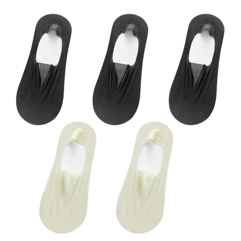 5Pairs Women Invisible Boat Socks Breathable Silicone Non-slip Ultra-thin Sock Slippers Elastic Ice Silk Low Sox: Pink
