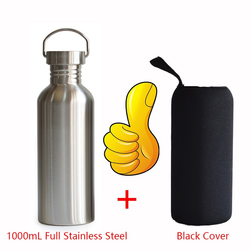 FEIJIAN Sport Water Fles 18/8 Rvs Fles Brede Mond Pot lekvrije Kantine 500mL 750mL 1000mL 1800mL 1.8L: 1000mL PRO Cover BK