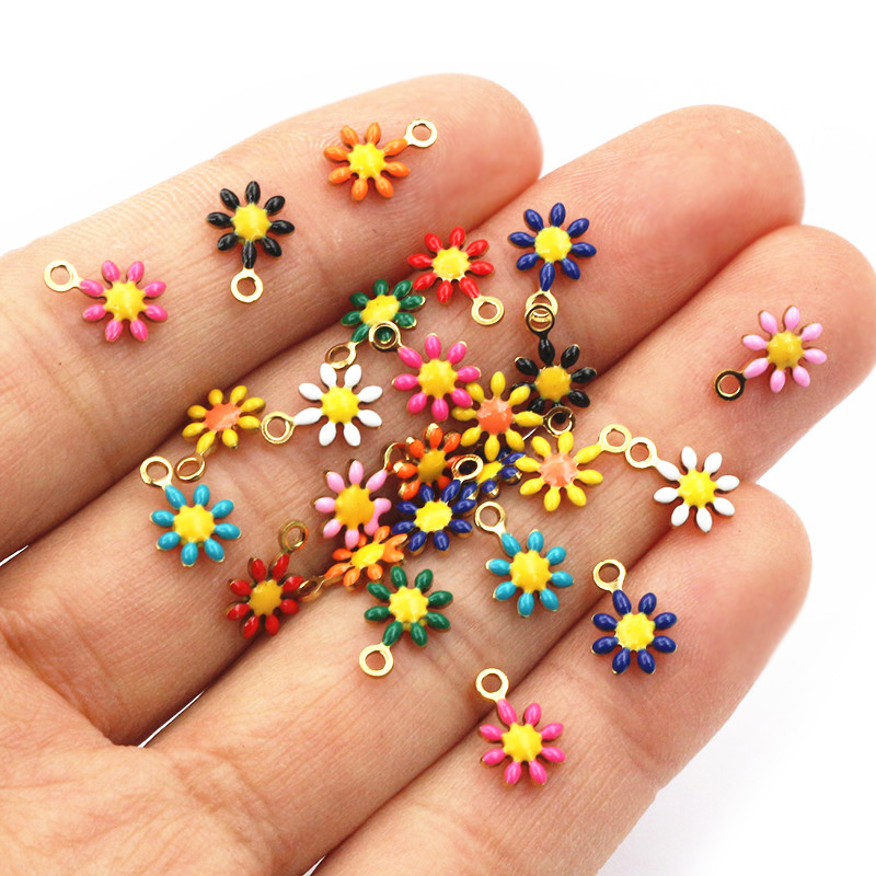 20 unidades, colgante de 10x7mm de flores pequeñas, colgante de esmalte de acero inoxidable, accesorios para hacer joyas DIY, accesorios para collar, pendientes