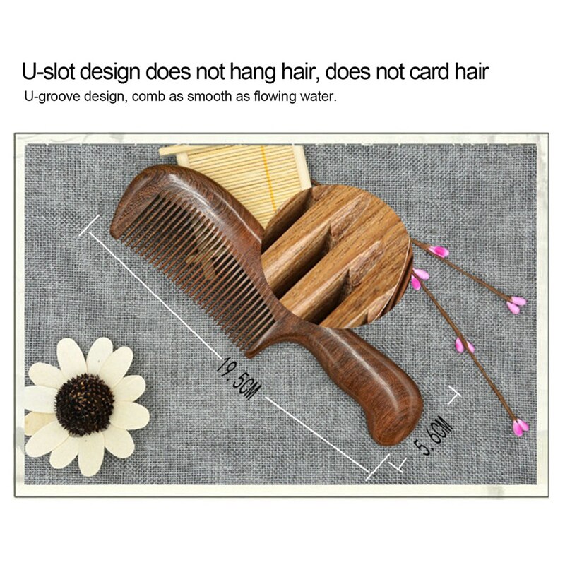 Sandalwood Wide Tooth Comb Curly Hair Portable Coarse Tooth Wooden Comb Hair Massage Tool