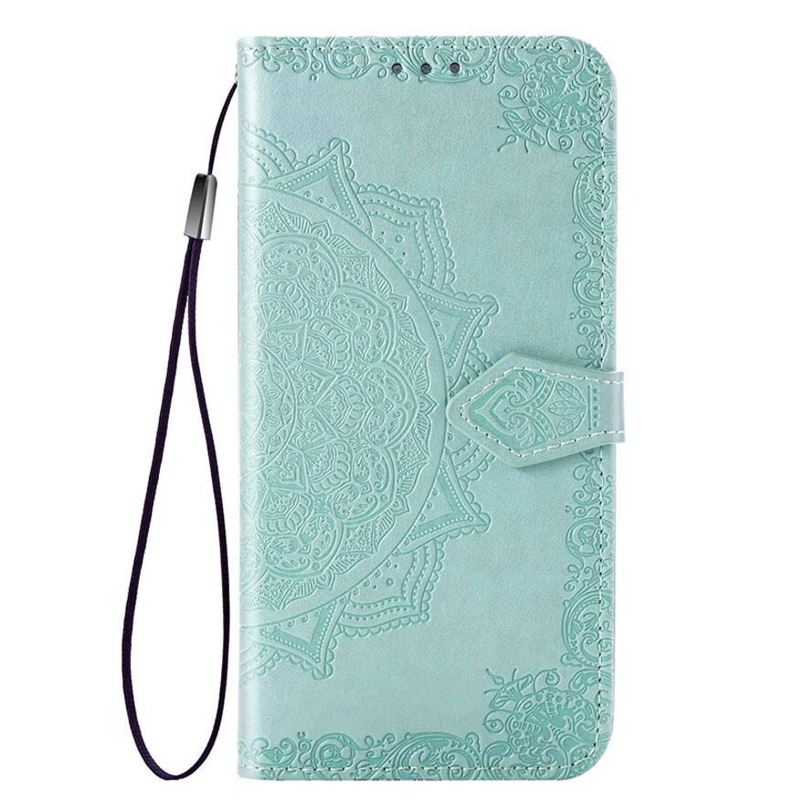 Funda con tapa para Motorola E6S , Funda de cuero 3D con cartera de Mandala para Motorola Moto E6S, carcasa para Moto E6S E6 S E 6 S: For Moto E6S / Green