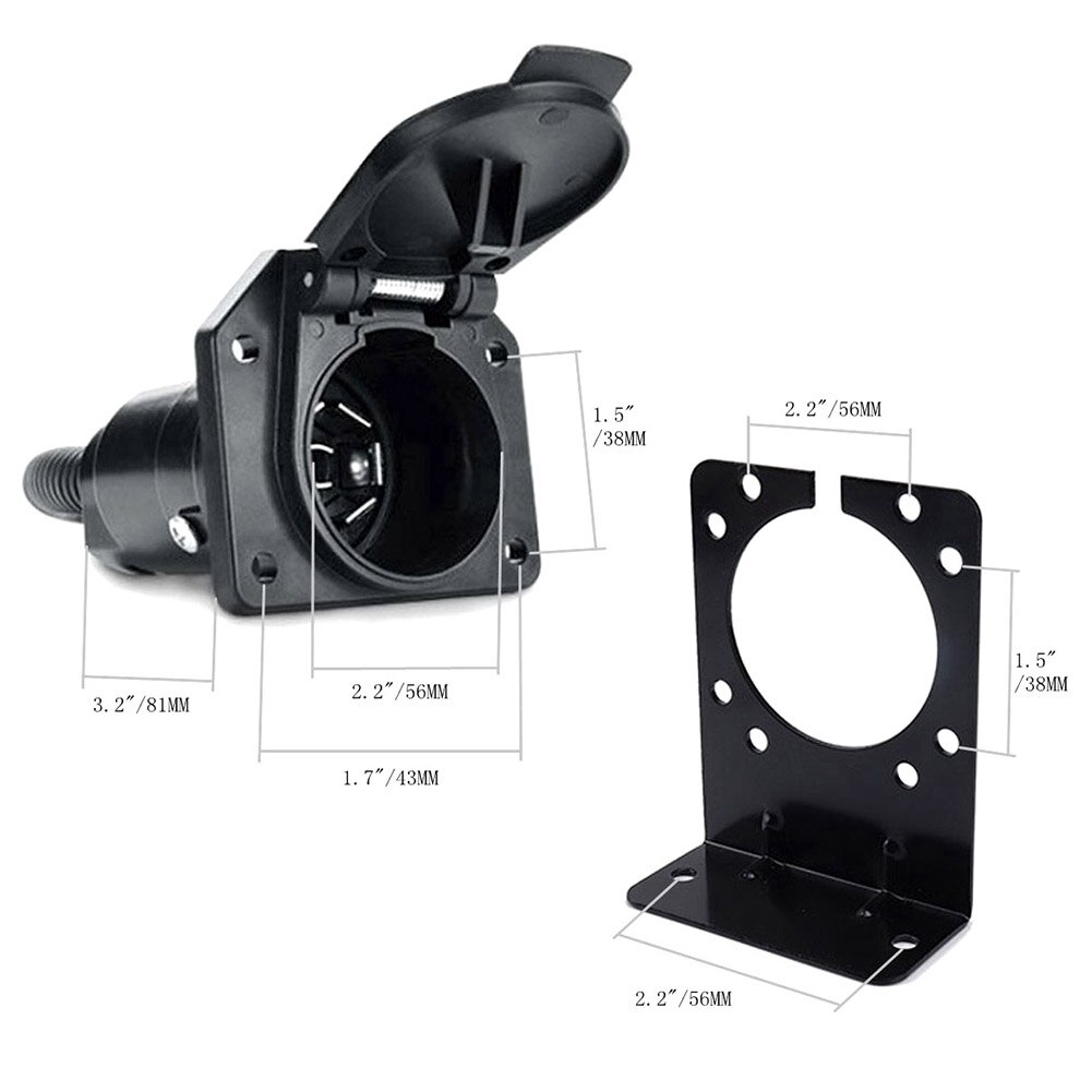 12V 4-Way Flat to 7 Way Round RV Blade Wiring Adapter Trailer Hitch Plug with Bracket Trailer Adapter Tool