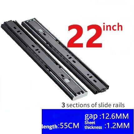Stainless Steel Drawer Slides Three-section Rebound Slides Furniture Cushioning Damping Slides Smooth and Silent Slides: black 22 inch 55cm