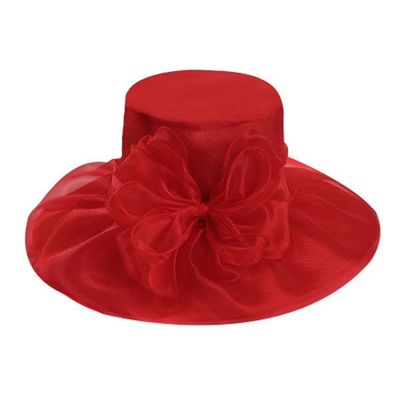 Sombreros de Organza de ala ancha para mujer, sombreros para la Iglesia, sombreros para el sol con flores grandes, plegables, color blanco y rosa, color púrpura: Red