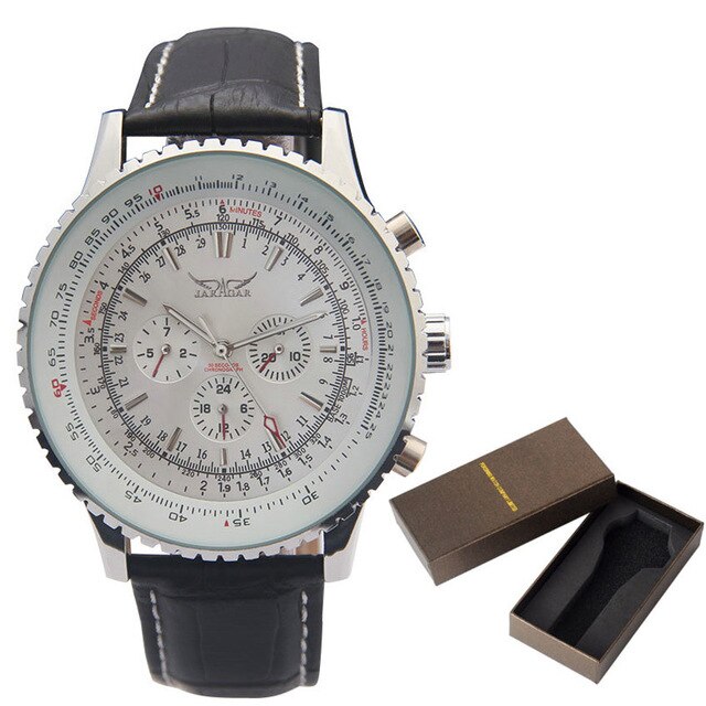 Jaragar Luxe Top Mannen Mechanische Horloges Automatische 6 Handen Lederen Band Horloges Big Dial Voor Man Horloges: whitebox