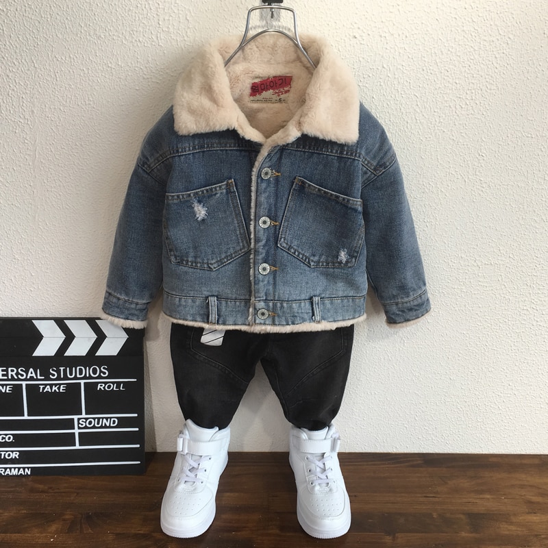Chaquetas vaqueras de terciopelo grueso para niños, Parkas cálidas de para otoño, abrigo con bolsillos, prendas de vestir exteriores, Tops de 2 a 6 años, invierno,
