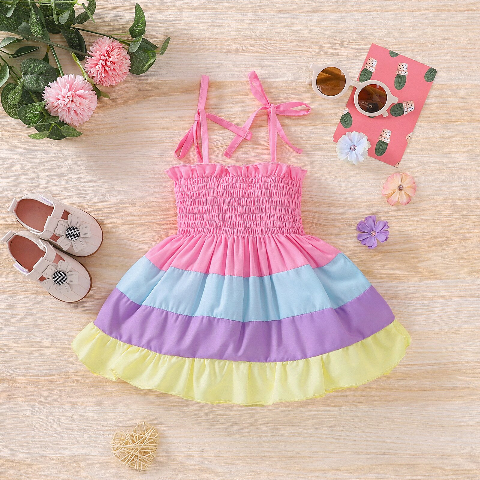 Summer New Baby Girls Dress Suspender Panel Rainbow Dress Infant Toddler Fashion Princess Party Dress