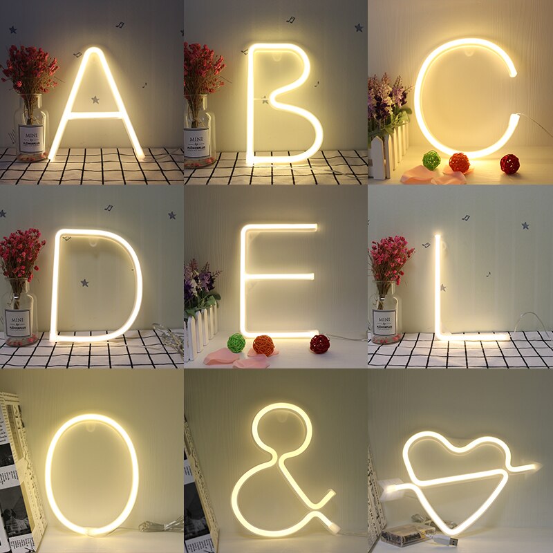 Nachtlampje Neon Alfabet Lamp 26 Letters Led Voor Verjaardag Wedding Party Slaapkamer Muur Opknoping Decor Light Night