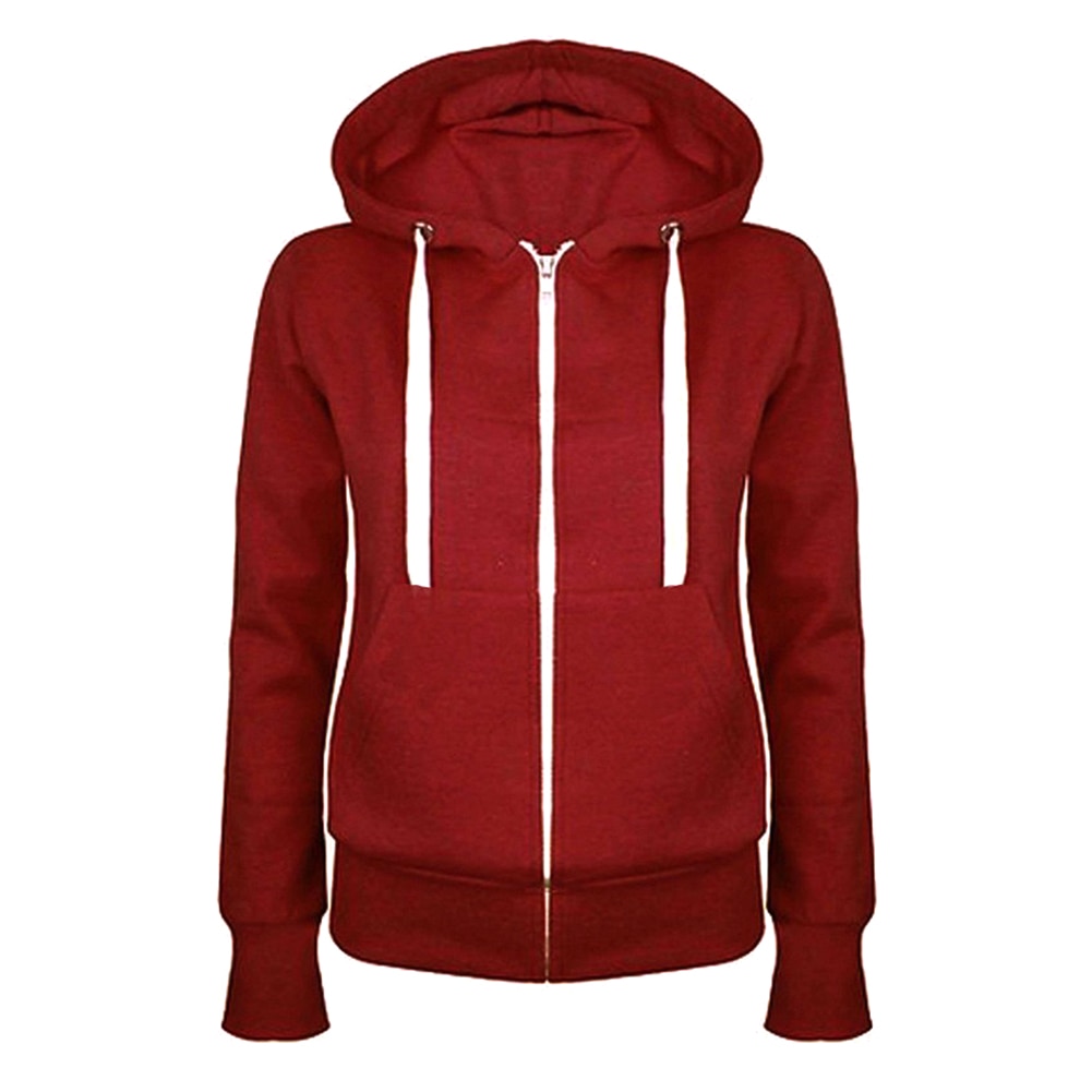 Lässige damen einfarbig langarm hoodie Winter warm reißverschluss kapuzenpullover